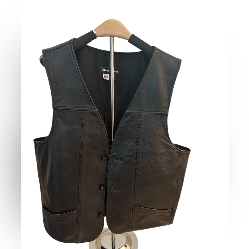 Black Leather Vest - Size‎ (L) - Made in the U.S.A.